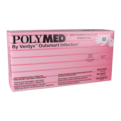 Polymed® Exam Glove Medium NonSterile Latex Standard Cuff Length Fully Textured Ivory Not Rated (349005_CS)