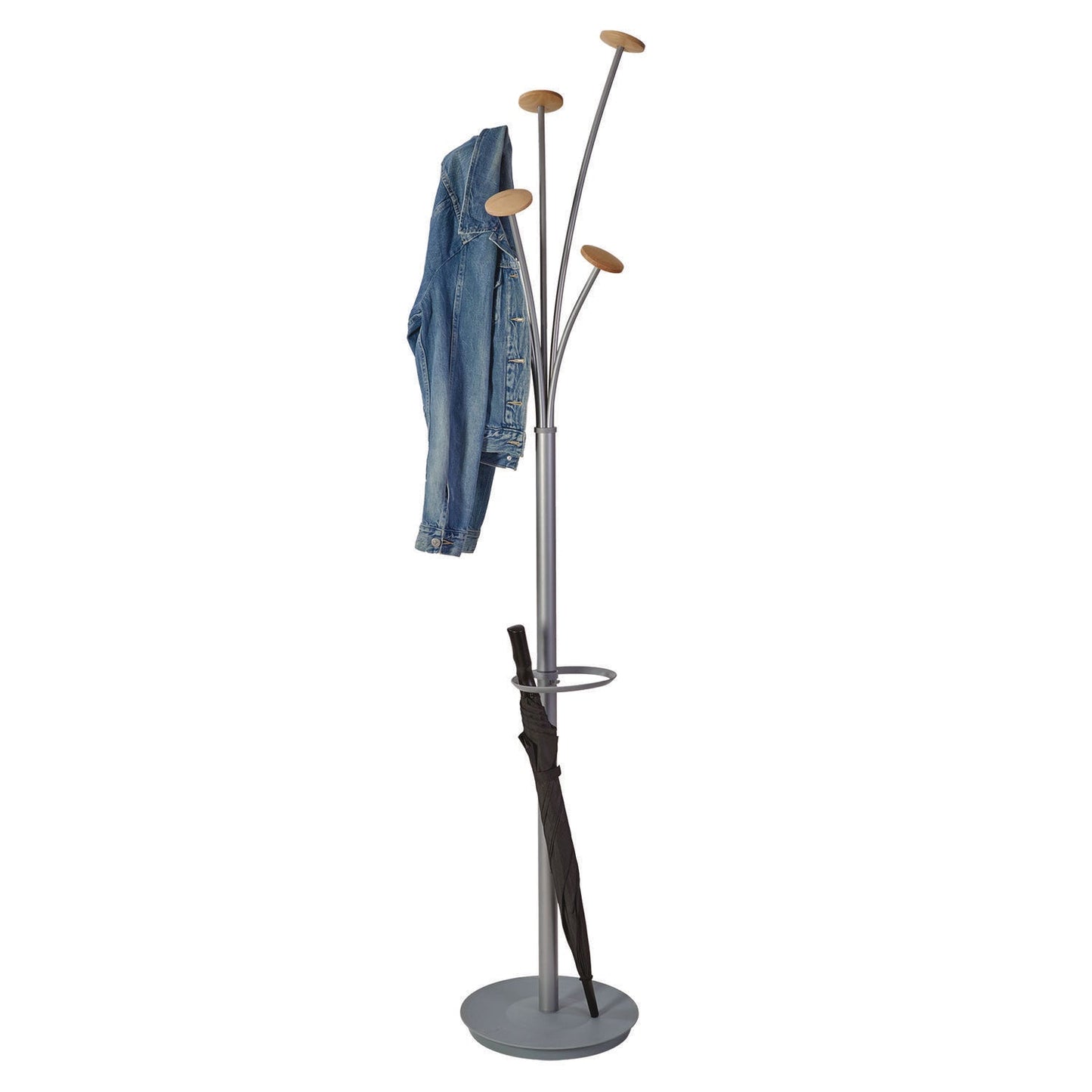 Alba Festival Coat Stand with Umbrella Holder, Five Knobs, 13.97 x 14 x 73.62, Gray (ABAPMFESTWM)
