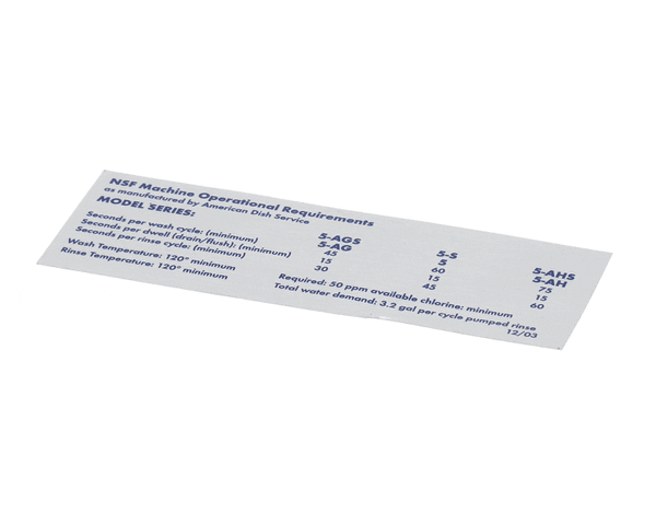 American Dish Service 089-9213 Decal, Nsf Model 5-Ag & 5Ag-S (ADS089-9213)