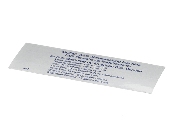 American Dish Service 089-9215 Decal, Nsf Model Asq (ADS089-9215)