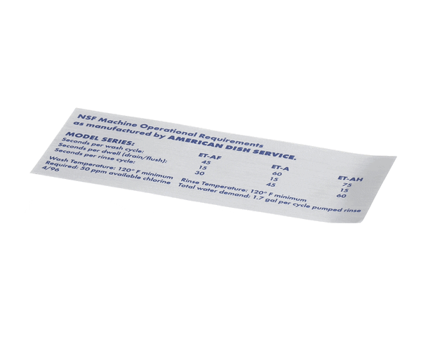 American Dish Service 089-9238 Decal, Nsf Model Et-Af (ADS089-9238)