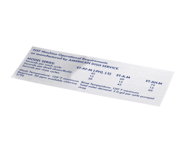 American Dish Service 089-9296 Decal, Nsf Model Et-Af-M (All (ADS089-9296)