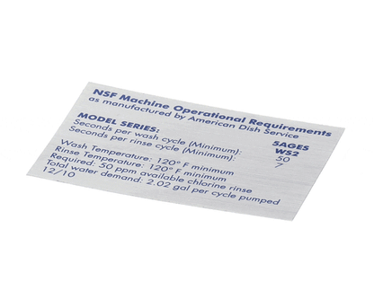 American Dish Service 089-9322 Decal, Nsf Model 5Ages & Ws2 (ADS089-9322)