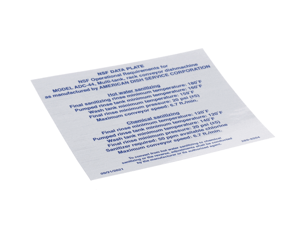 American Dish Service 289-9204 Decal, Nsf Model Adc-44 (244 (ADS289-9204)