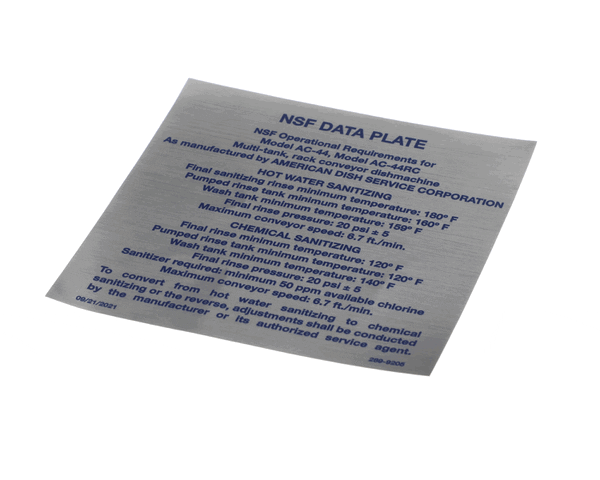 American Dish Service 289-9205 Decal, Nsf Model Ac-44 (244 R (ADS289-9205)