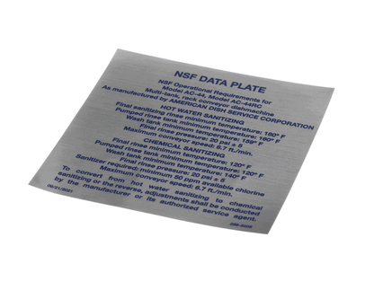 American Dish Service 289-9205 Decal, Nsf Model Ac-44 (244 R (ADS289-9205)