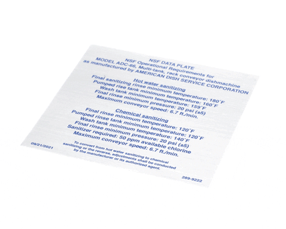 American Dish Service 289-9222 Decal, Nsf, Adc-66 (ADS289-9222)