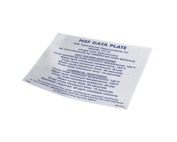 American Dish Service 389-9203 Decal, Nsf, Model Ht-25 (ADS389-9203)