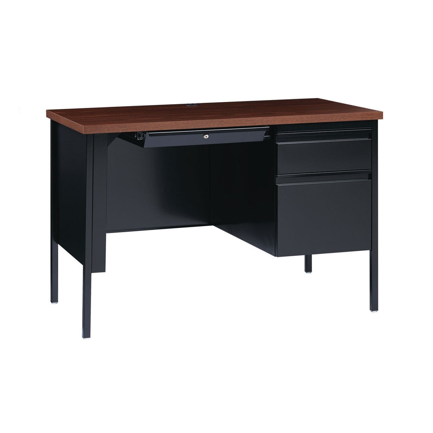 Alera Single Pedestal Steel Desk, 45.5" x 24" x 29.5", Mocha/Black, Black Legs (ALEHSD4524BM)