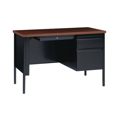 Alera Single Pedestal Steel Desk, 45.5" x 24" x 29.5", Mocha/Black, Black Legs (ALEHSD4524BM)