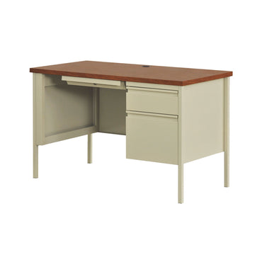 Alera Single Pedestal Steel Desk, 45" x 24" x 29.5", Cherry/Putty (ALEHSD4524PC)