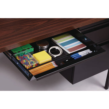 Alera Double Pedestal Steel Desk, 60" x 30" x 29.5", Mocha/Black, Black Legs (ALEHSD6030BM)