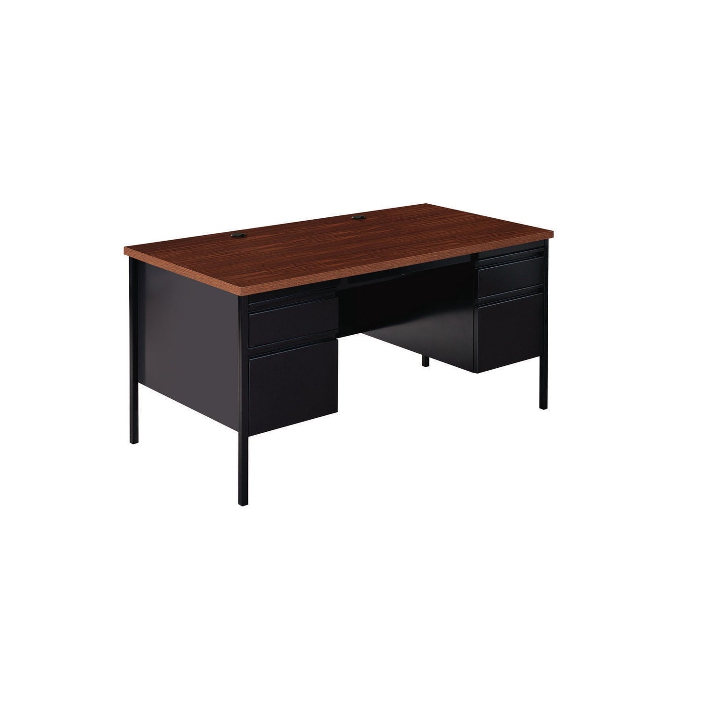 Alera Double Pedestal Steel Desk, 60" x 30" x 29.5", Mocha/Black, Black Legs (ALEHSD6030BM)