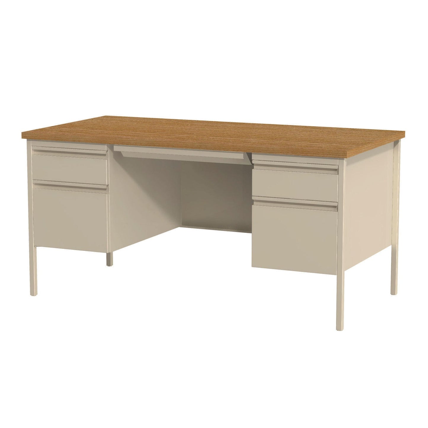 Alera Double Pedestal Steel Desk, 60" x 30" x 29.5", Cherry/Putty, Putty Legs (ALEHSD6030PC)