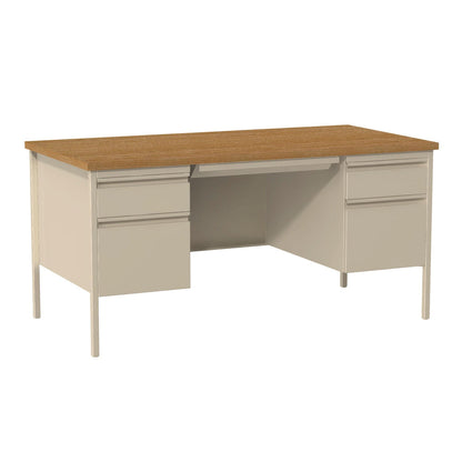 Alera Double Pedestal Steel Desk, 60" x 30" x 29.5", Cherry/Putty, Putty Legs (ALEHSD6030PC)