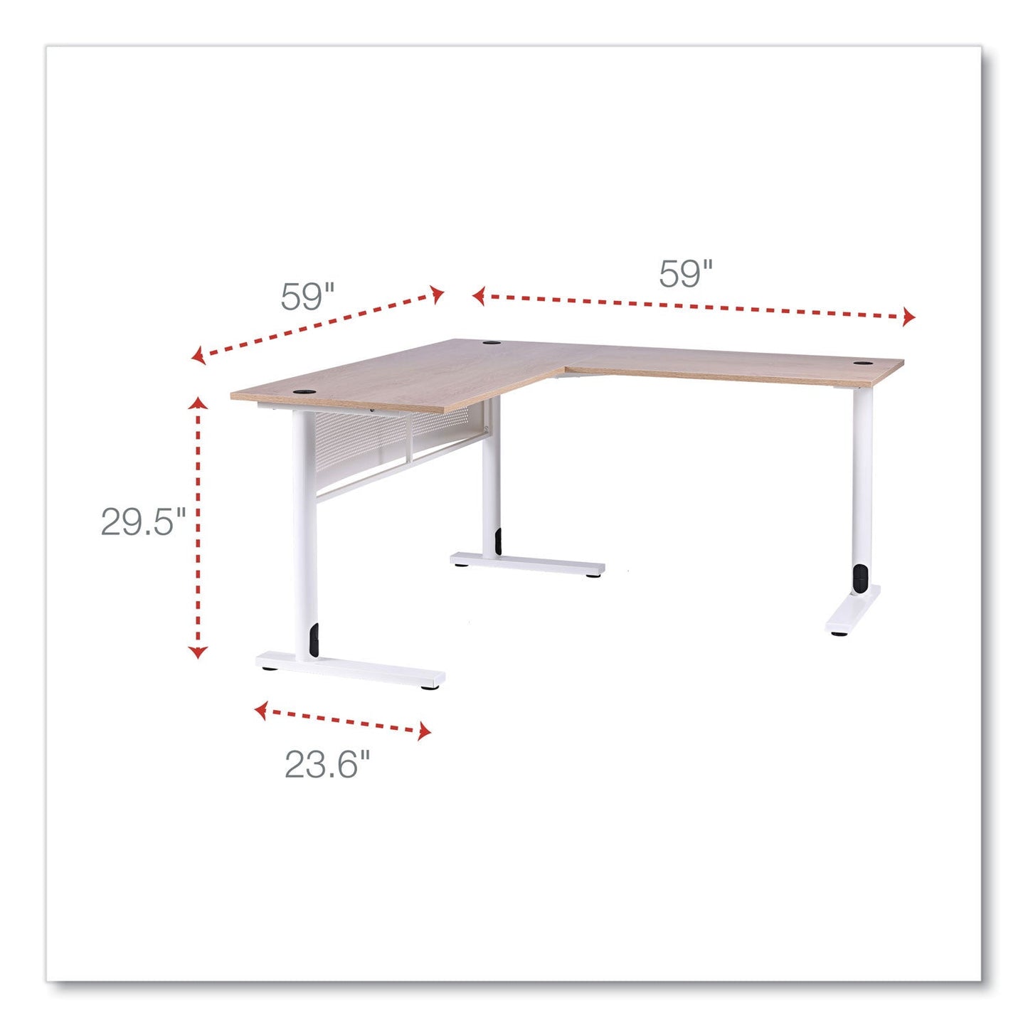 Alera L-Shaped Writing Desk, 59.05" x 59.05" x 29.53", Beigewood/White (ALEWSL5959WB)