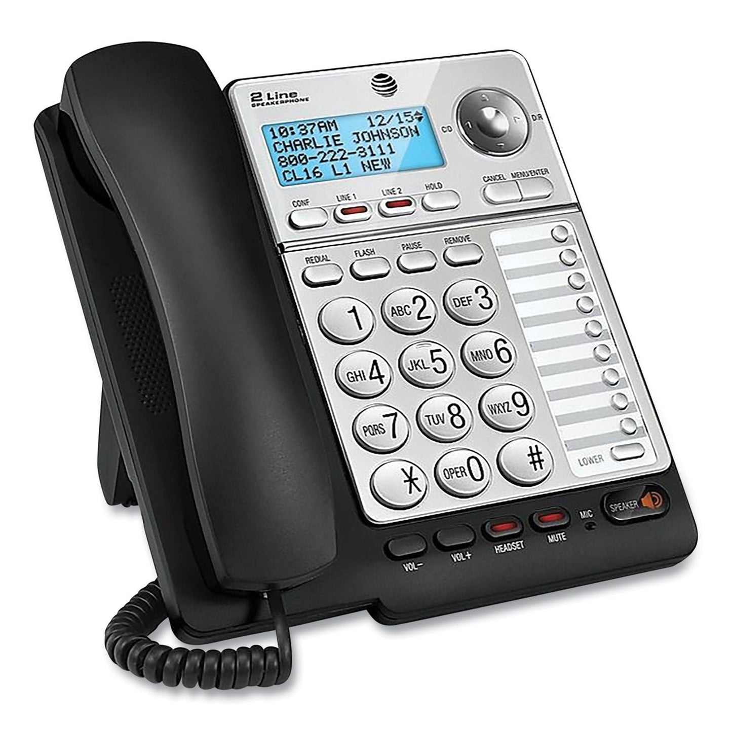 AT&T ML17928 Two-Line Corded Speakerphone, Black/Silver (ATTML17928)