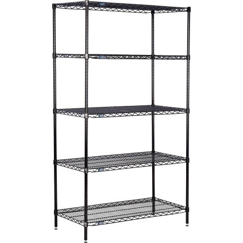 Nexel 5 Shelf, Black Epoxy Wire Shelving Unit, Starter, 48"W x 24"D x 74"H (WBB2335958)