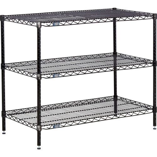 Nexel 3 Shelf, Black Epoxy Wire Shelving Unit, Starter, 36"W x 14"D x 34"H (WBB3081116)