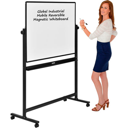 Global Industrial Mobile Reversible Whiteboard - 48"W x 36"H - Steel - Black Frame (WBB444997BK)