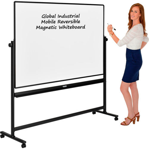 Global Industrial Mobile Reversible Whiteboard - 72"W x 48"H - Steel - Black Frame (WBB444999BK)