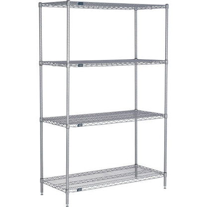 Nexel 4 Shelf, Nexelate Silver Epoxy Wire Shelving Unit, Starter, 48"W x 24"D x 74"H (WB990144)