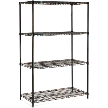 Nexel 4 Shelf, Black Epoxy Wire Shelving Unit, Starter, 36"W x 24"D x 74"H (WBB970200)