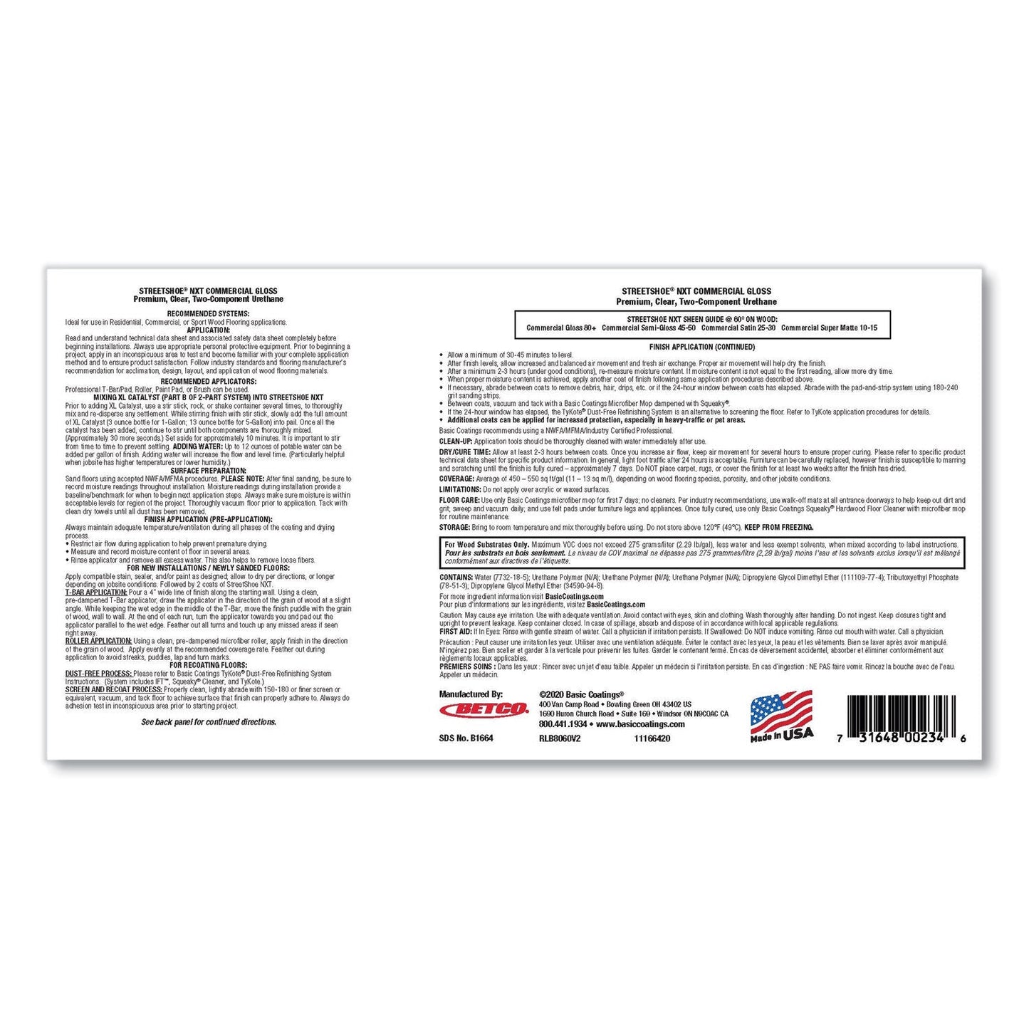 Betco StreetShoe NXT Wood Floor Finish. 1 gal Bottle, 4/Carton (BET16644312)