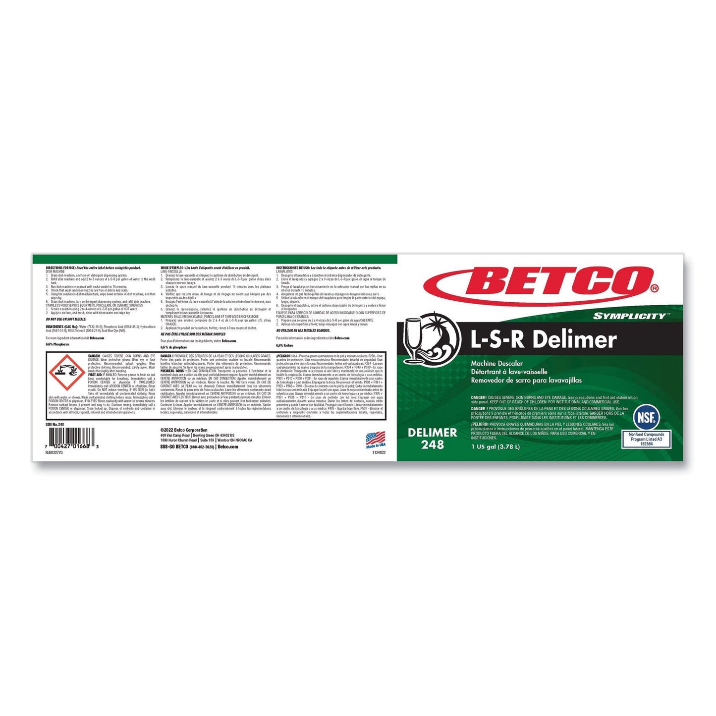 Betco L S R Delimer, Floral Scent, 1 gal Bottle, 4/Carton (BET2480400)