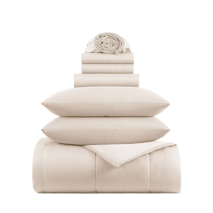 Arkwright Home Family Essentials Bed in Bag 7PC - Full/Queen - Beige (P-BIAB-FQ-BG)