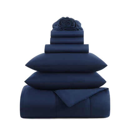 Arkwright Home Family Essentials Bed in Bag 7PC - Full/Queen - Navy (P-BIAB-FQ-NV)