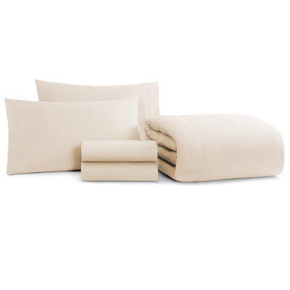 Arkwright Home Family Essentials Bed in Bag 5PC - TWIN - Beige (P-BIAB-TW-BG)