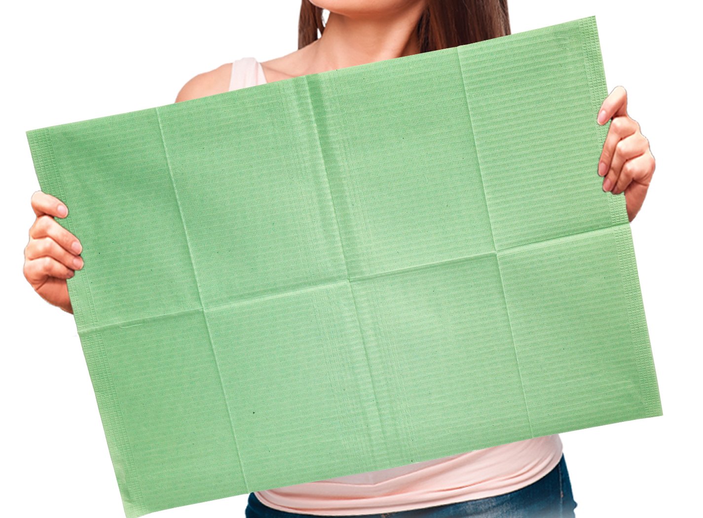 Adenna® Patient Bibs/Lap Cloths, 3-Ply, 18"x13", 125/Bag, 4 Bags/Case, Green (HOSBIB743G)