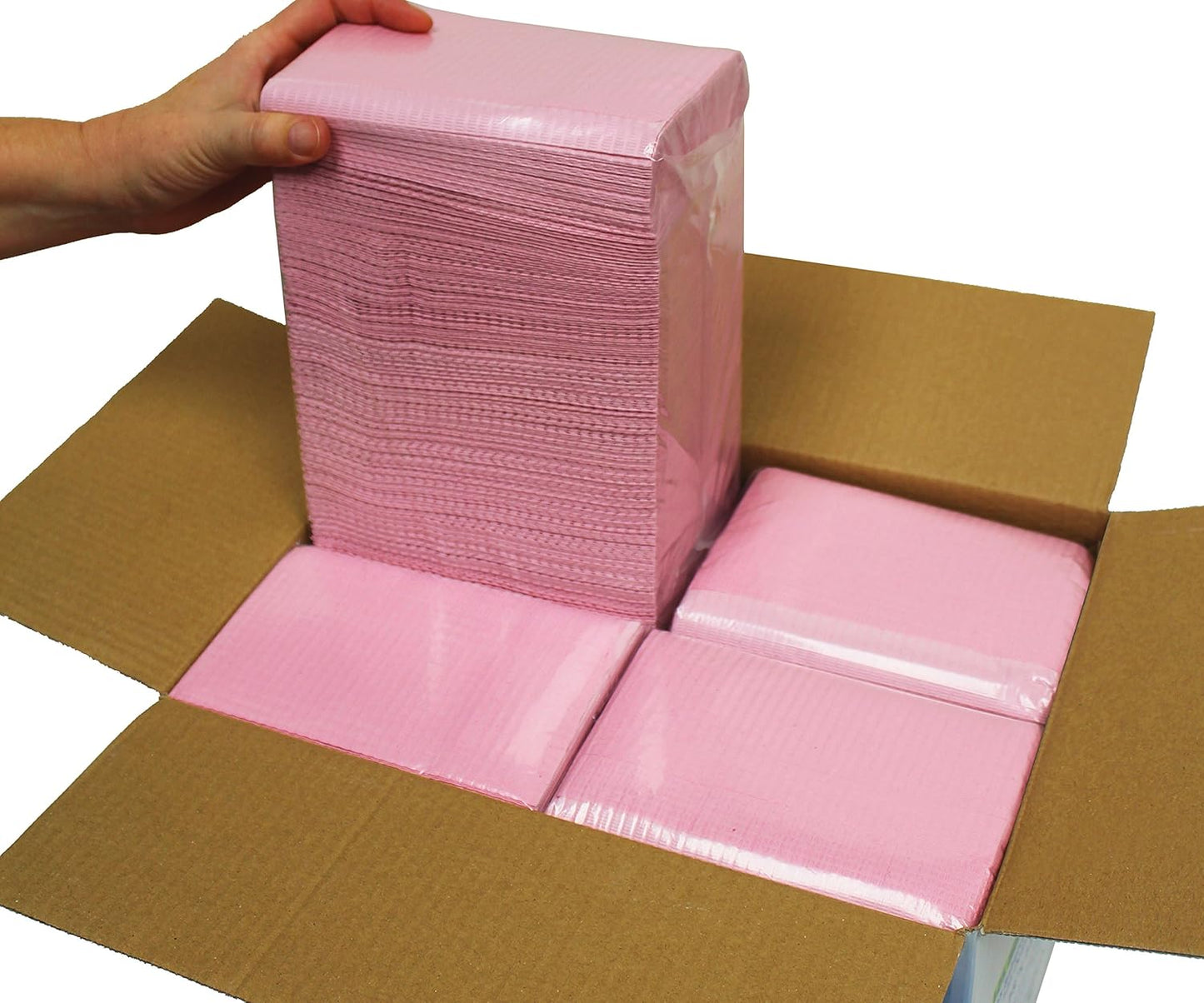 Adenna® Patient Bibs/Lap Cloths, 3-Ply, 18"x13", 125/Bag, 4 Bags/Case, Pink (HOSBIB744P)