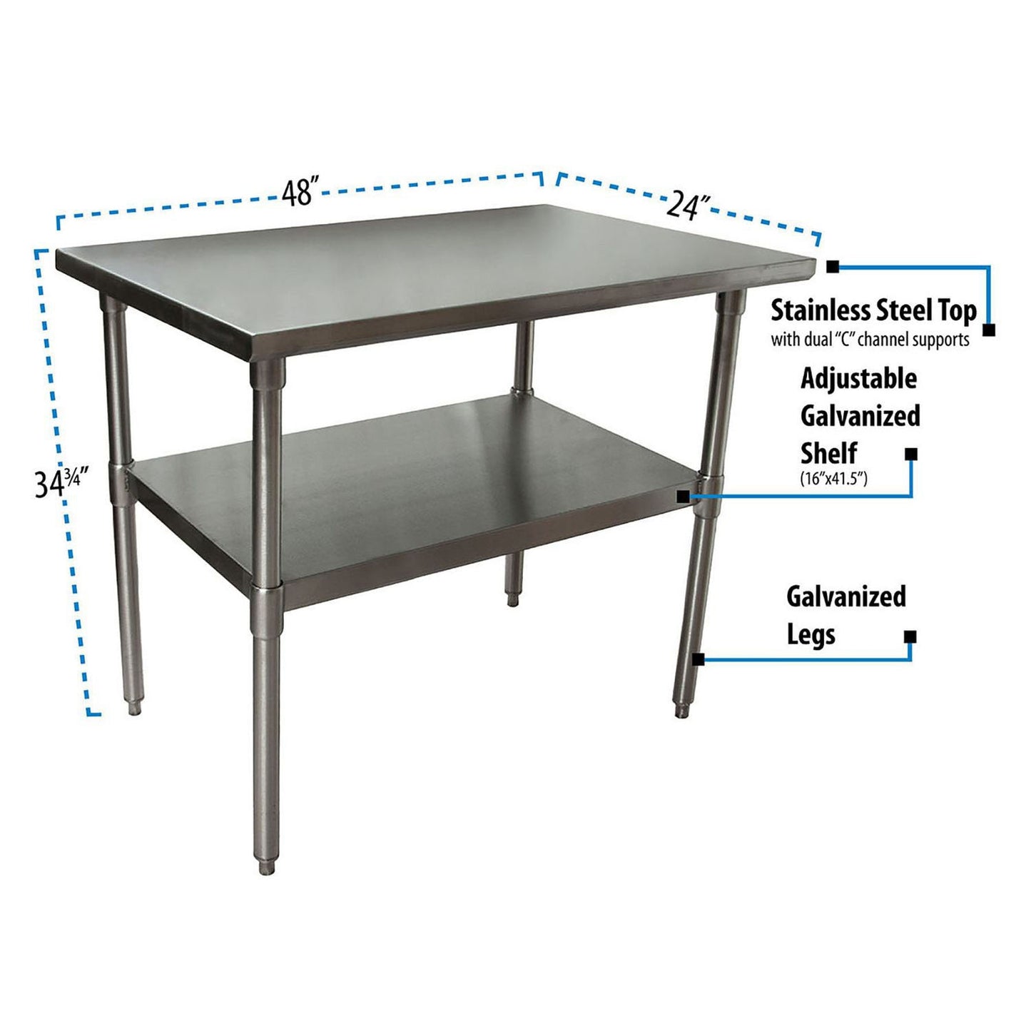 BK Resources Stainless Steel Flat Top Work Tables, 48w x 24d x 36h, Silver, 2/Pallet (BKE2VT4824)