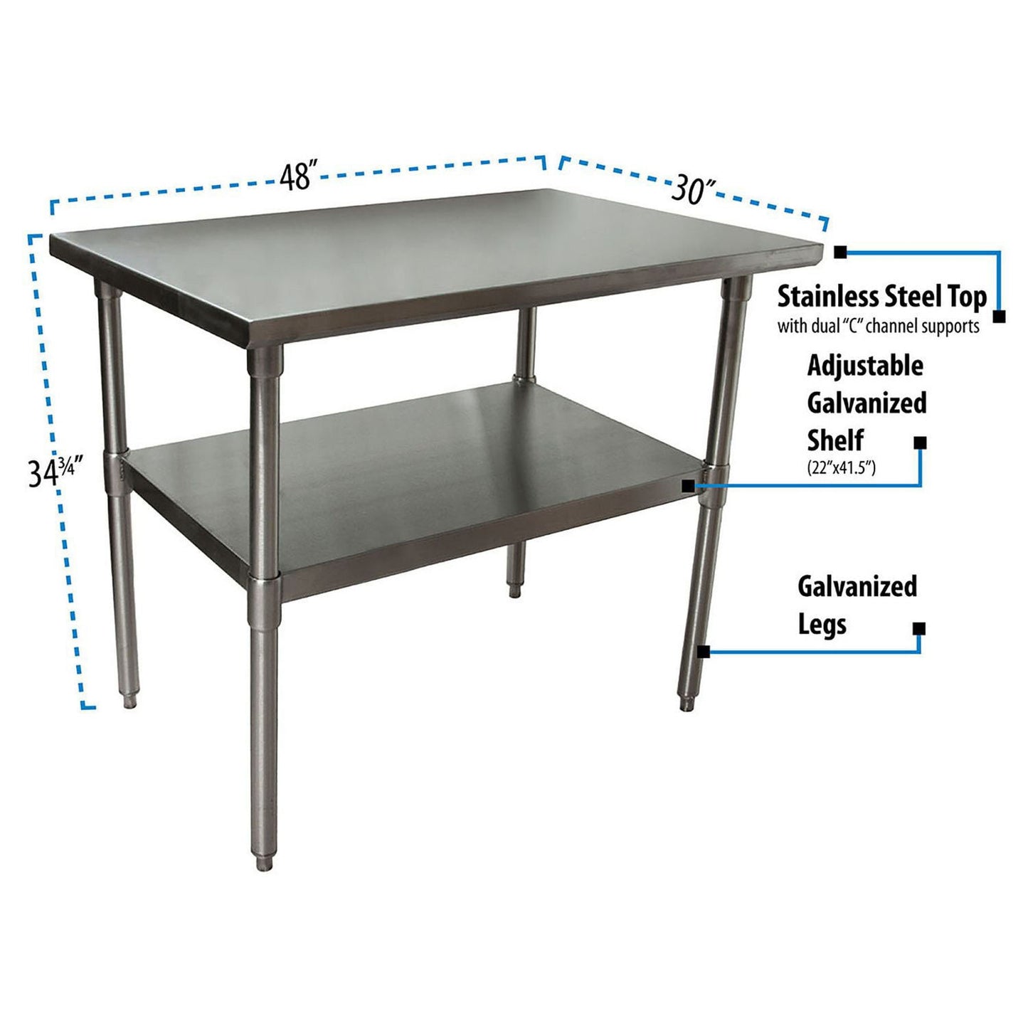 BK Resources Stainless Steel Flat Top Work Tables, 48w x 30d x 36h, Silver, 2/Pallet (BKE2VT4830)