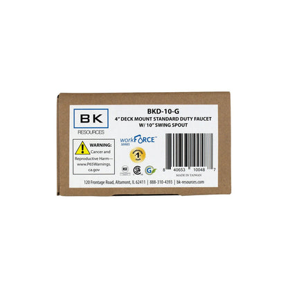 BK Resources WorkForce Standard Duty Faucet, 4.55" Height/10" Reach, Chrome-Plated Brass (BKEBKD10)