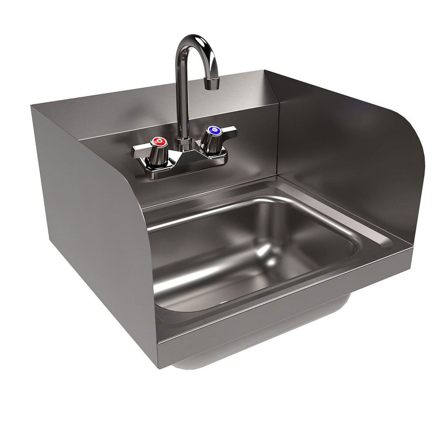 BK Resources Stainless Steel Hand Sink with Side Splashes and Faucet, 14" l x 10" w x 5" h (BKEHSW1410SSP)