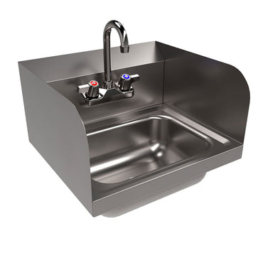 BK Resources Stainless Steel Hand Sink with Side Splashes and Faucet, 14" l x 10" w x 5" h (BKEHSW1410SSP)