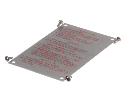 Blodgett 20326 Lighting Instr Plate W/Screws (BL20326)