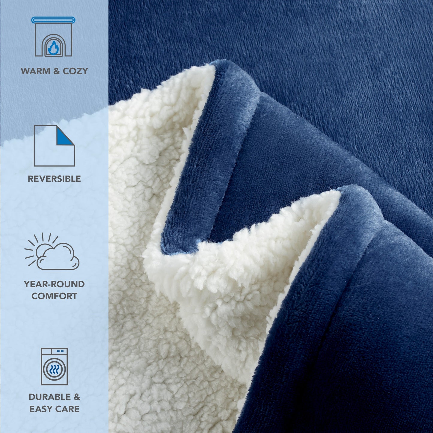 Arkwright Home® Host & Home Plush to Sherpa Bed Blanket Queen Navy, 4/Case (BLKT-PF-9090-NV)