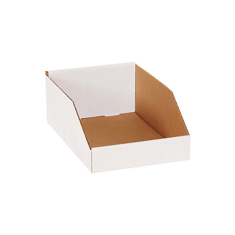 Global Industrial Open Top Corrugated Bin Boxes, 8"Wx12"Lx4-1/2"H, White (WBB684554)