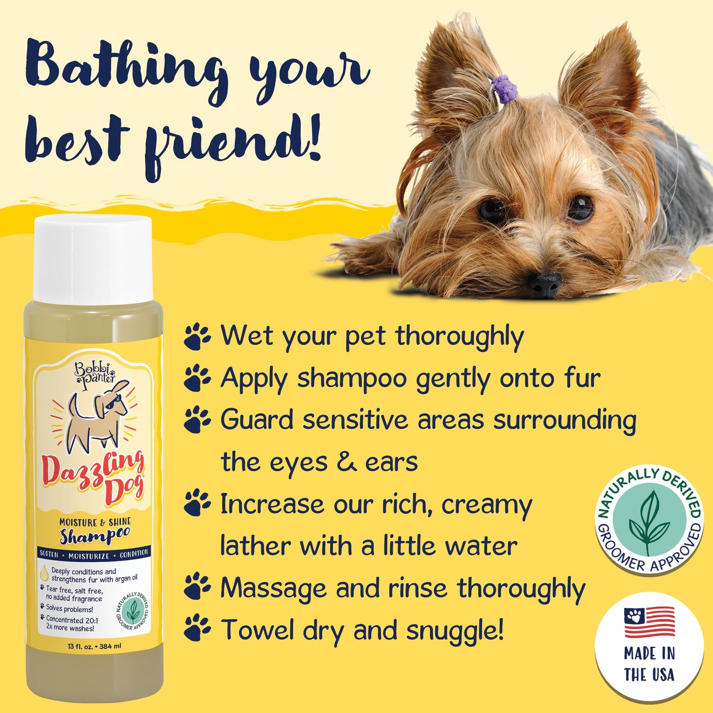 Bobbi Panter® Signature Dazzling Dog Shampoo, Argan Oil, Vitamin A, Geranium and Chamomile, 13 oz Bottle, 12/Case (HOSBP00012-CS)
