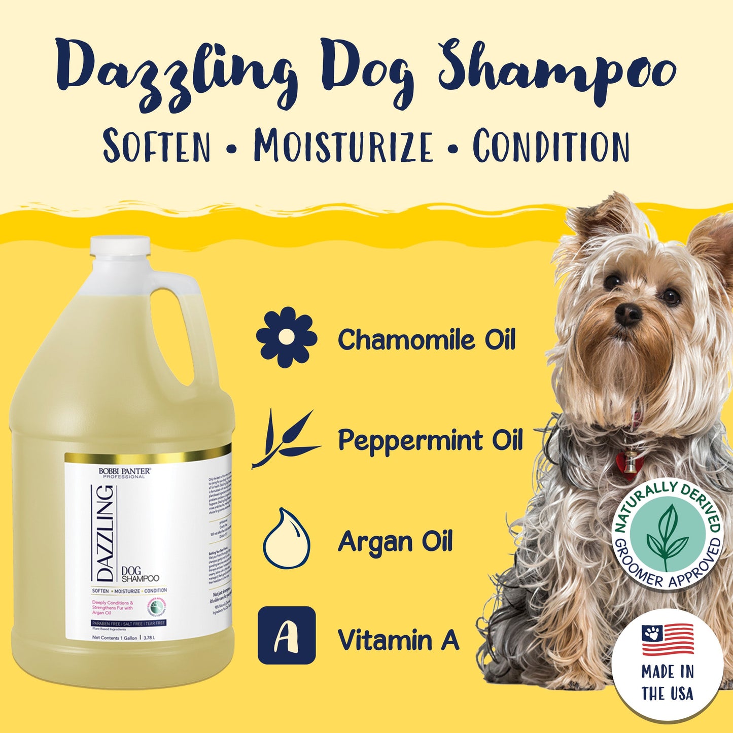 Bobbi Panter® Signature Dazzling Dog Shampoo, Argan Oil, Vitamin A, Geranium and Chamomile, 4/Case (HOSBP00033-CS)