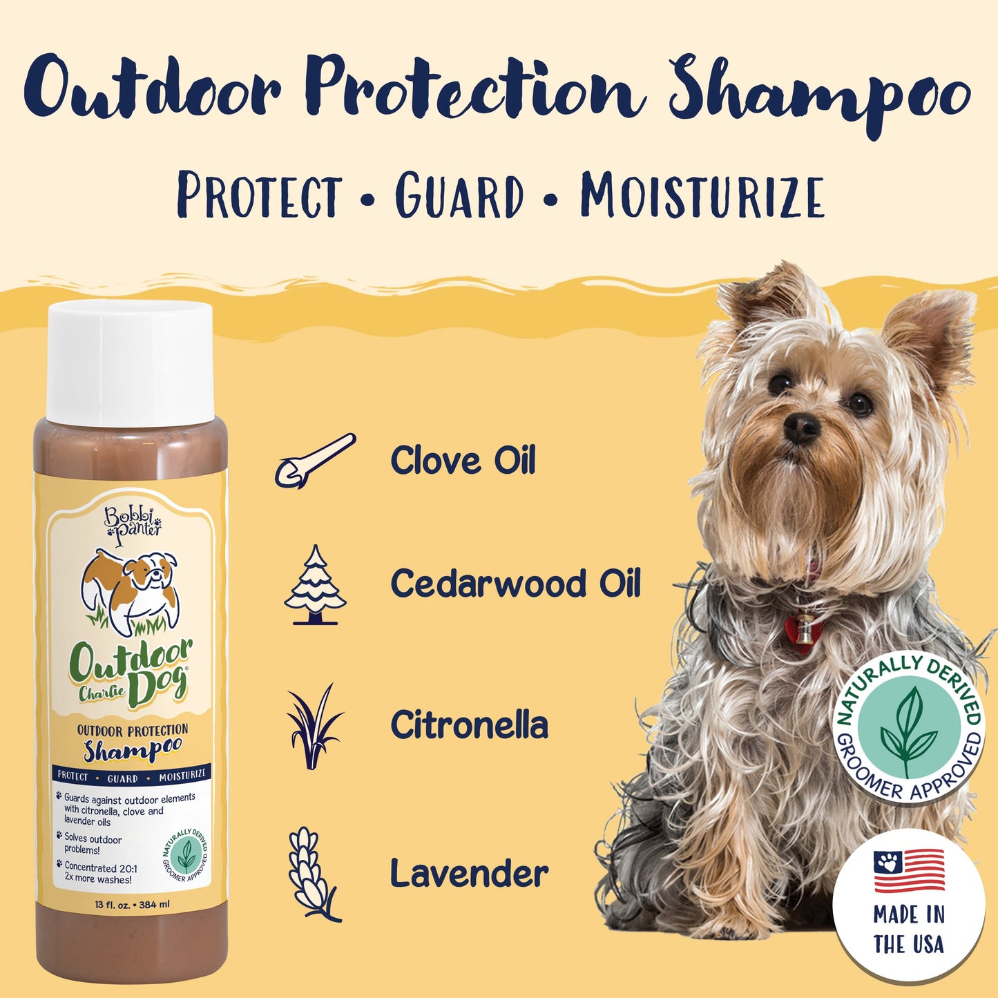 Bobbi Panter® Signature Outdoor Dog (Charlie Dog) Shampoo (13 oz), Clove Oil, Lavender Oil, Cedarwood Oil, Citronella, 12/Case (BP00090-CS)