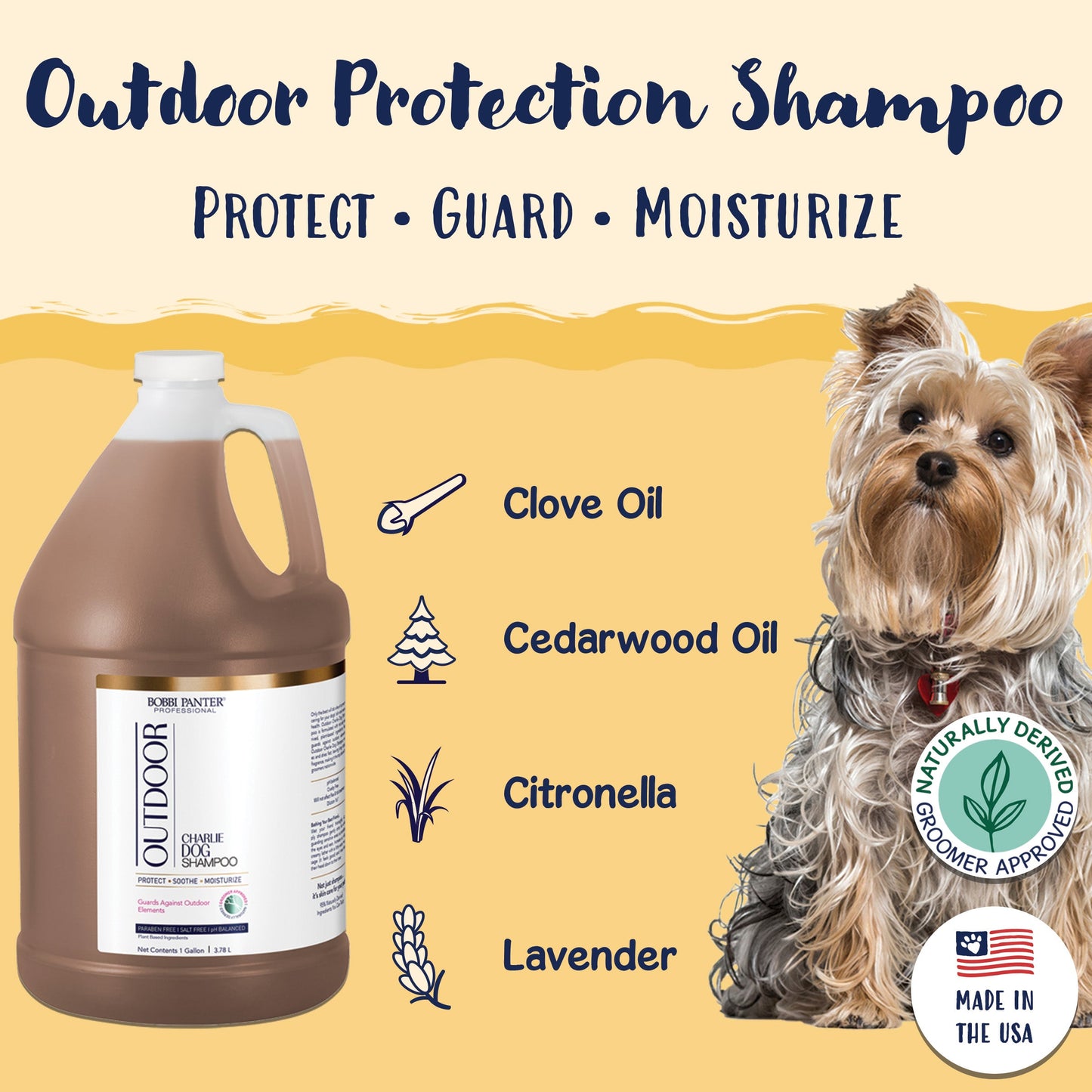 Bobbi Panter® Signature Outdoor Dog (Charlie Dog) Shampoo (1 Gallon), Clove Oil, Lavender Oil, Cedarwood Oil, Citronella, 4/Case (BP00091-CS)