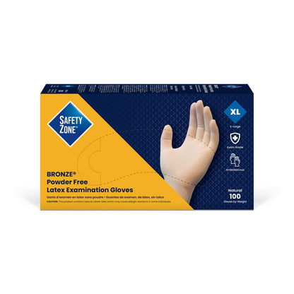 Safety Zone® Bronze Latex Powder Free 5.5 mil Exam Gloves White XL, Case of 900 (SZNBRZ648)