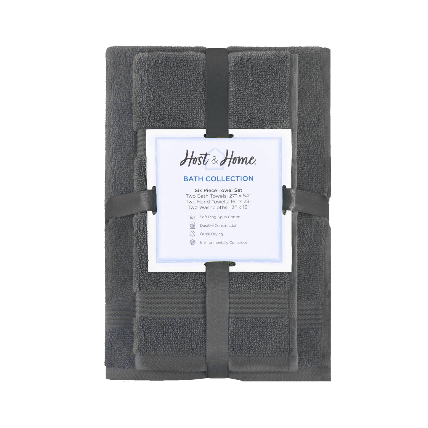 Arkwright Home® Host & Home 6pc Bath Towel Set Dark Grey, 6/Case Sets (BSET-HH-DGY-CS)