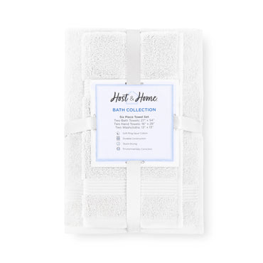 Arkwright Home® Host & Home 6pc Bath Towel Set White, 6/Case Sets (BSET-HH-WHT-CS)