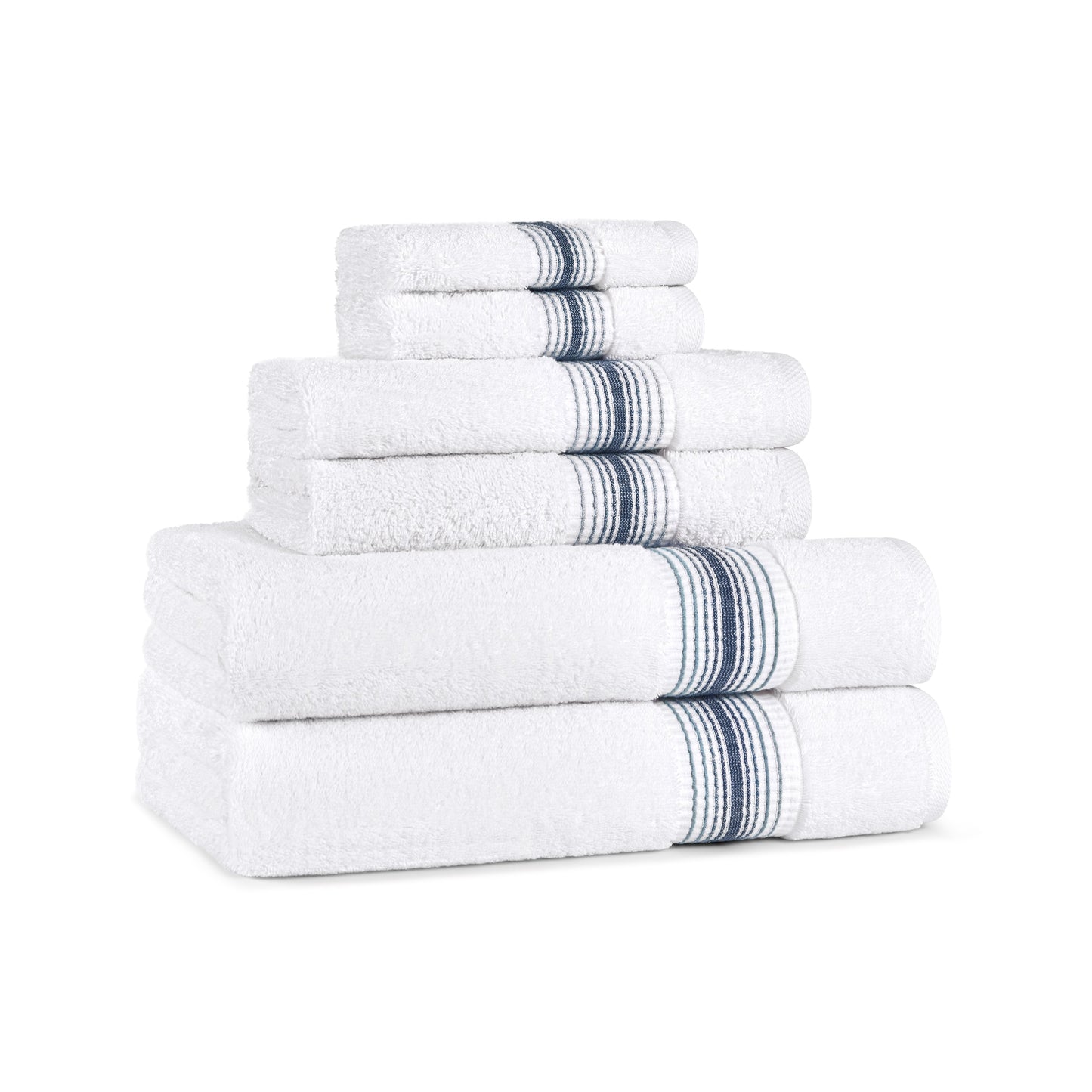 Aston & Arden Turkish 6 Piece Bathroom Towel Set - Striped - Crystal Blue (PNP-BST-STT-CYT)